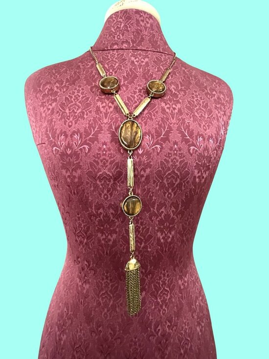 Chico's Jewelry - Vintage Chico's Gold-Toned Tassel Necklace With Faux Tortoise and animal print